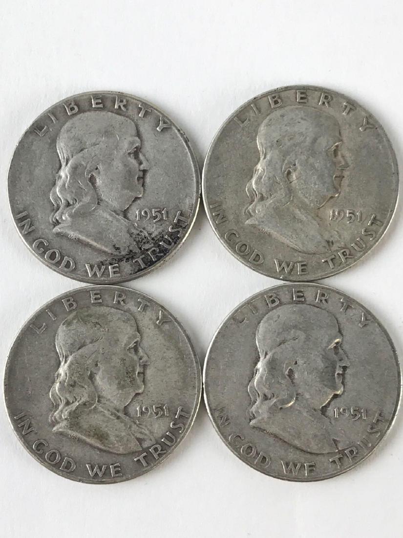 Lot Of Four 1951 Franklin Half Dollar Coins (1 of 3)