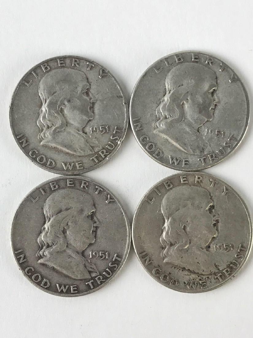 Lot Of Four 1951 Franklin Half Dollar Coins (1 of 3)