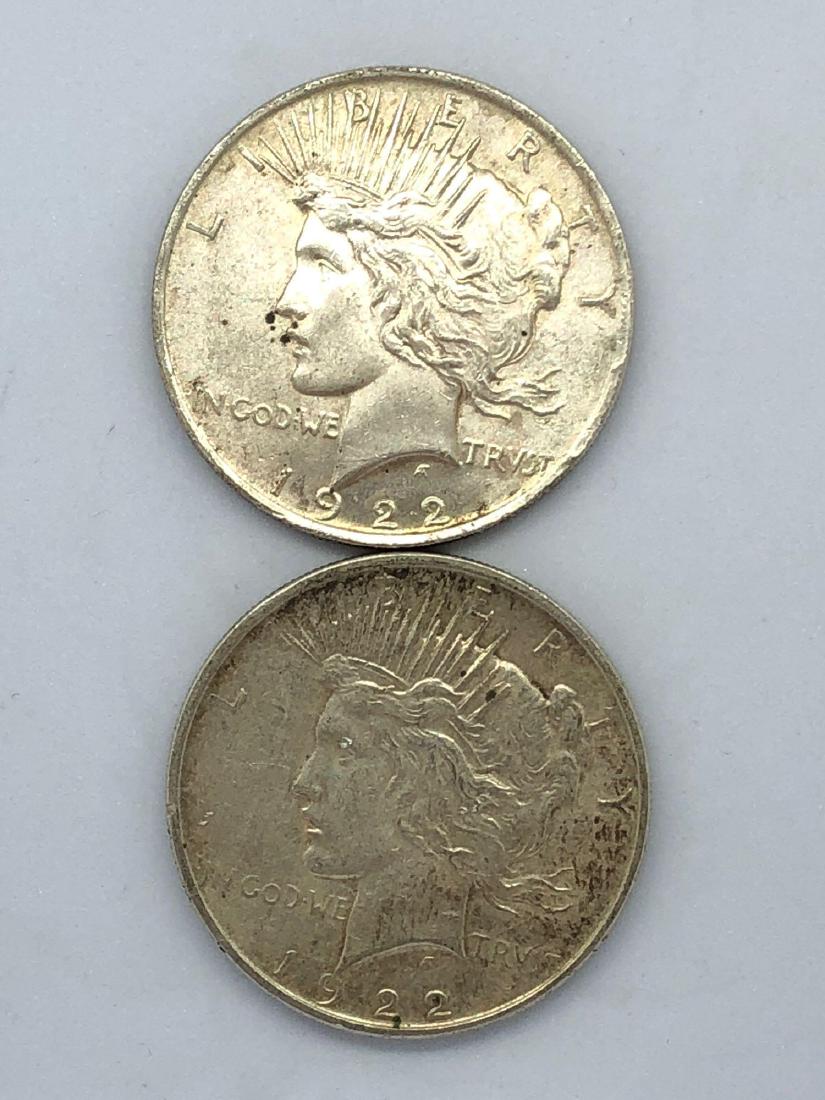 Lot Of Two 1922 Peace Silver Dollar Coins P-Mint (1 of 2)