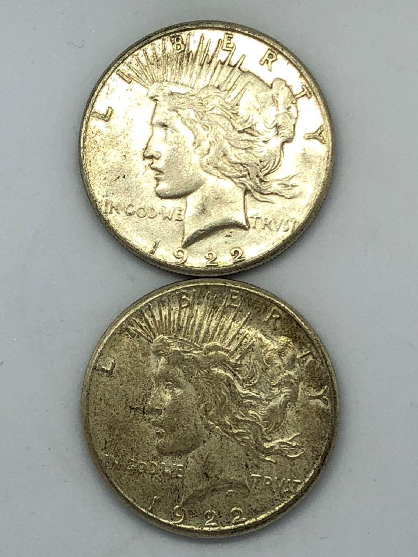 Lot Of Two 1922 Peace Silver Dollar Coins S-Mint (1 of 2)