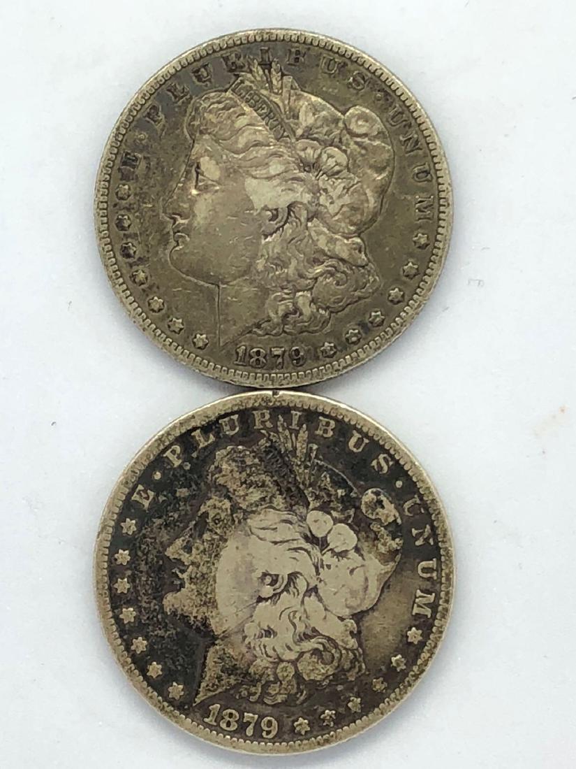 Lot Of Two 1879 Morgan Silver Dollar Coins S/F-Mint (1 of 2)