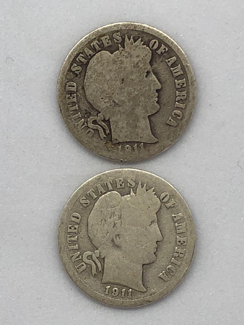 Lot Of Two 1911 Barber Dime Coins (1 of 2)