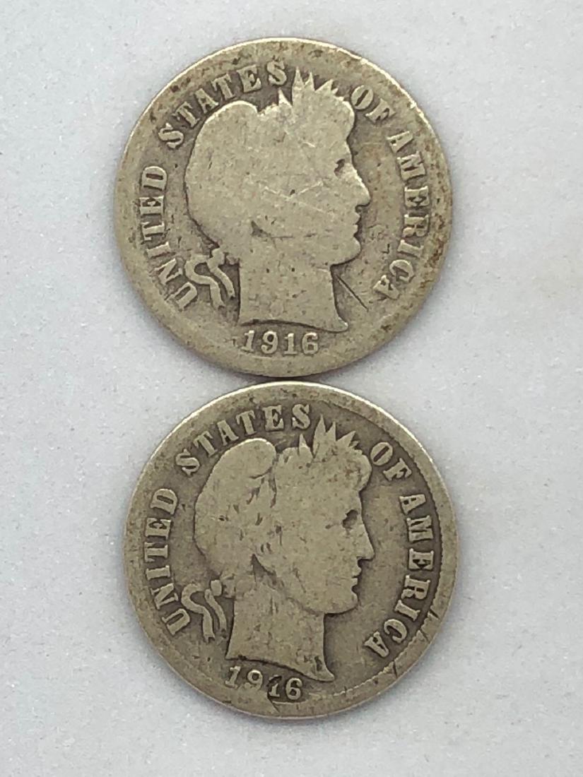 Lot Of Two 1916 Barber Dime Coins (1 of 2)