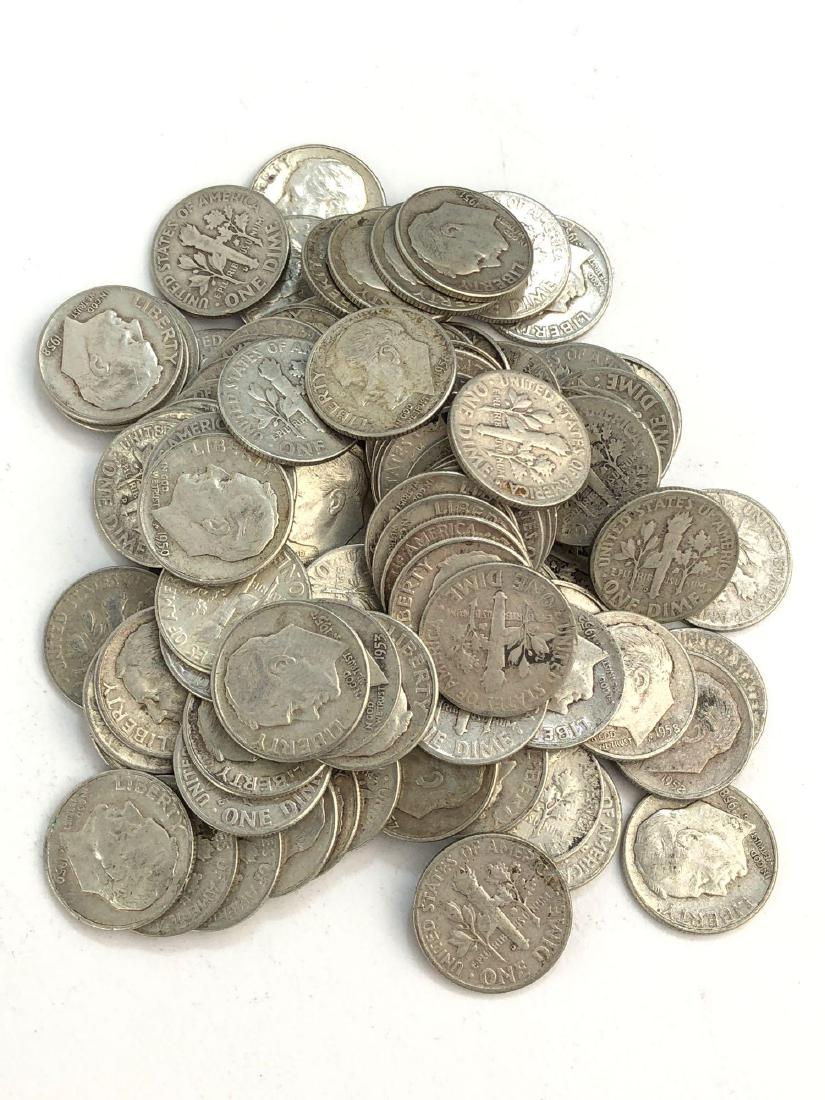 Lot Of 100 1950s Roosevelt Silver Dimes Coins (1 of 2)