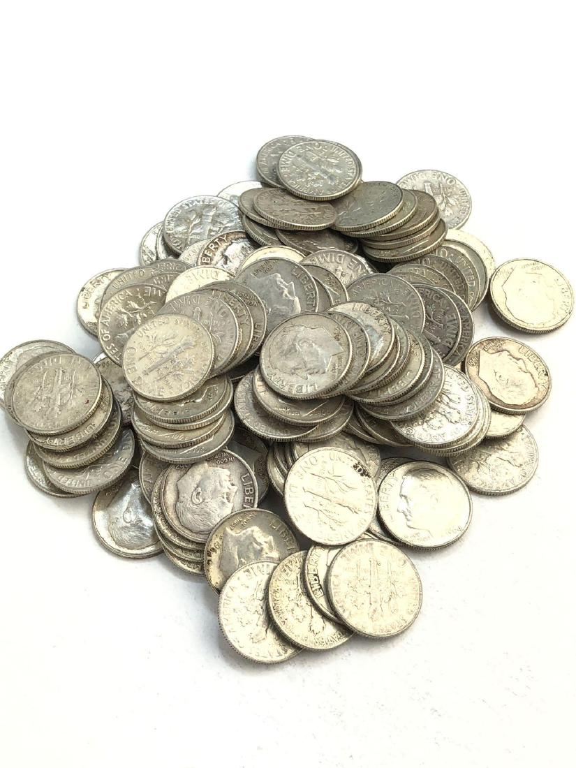 Lot Of 100 1960-1964 Roosevelt Silver Dimes Coins (1 of 2)