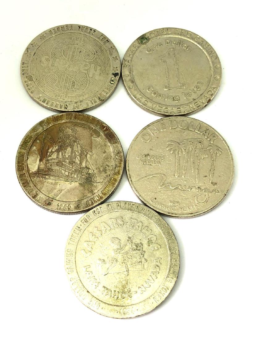 Lot of Five Vintage Dollar Casino Tokens (1 of 2)