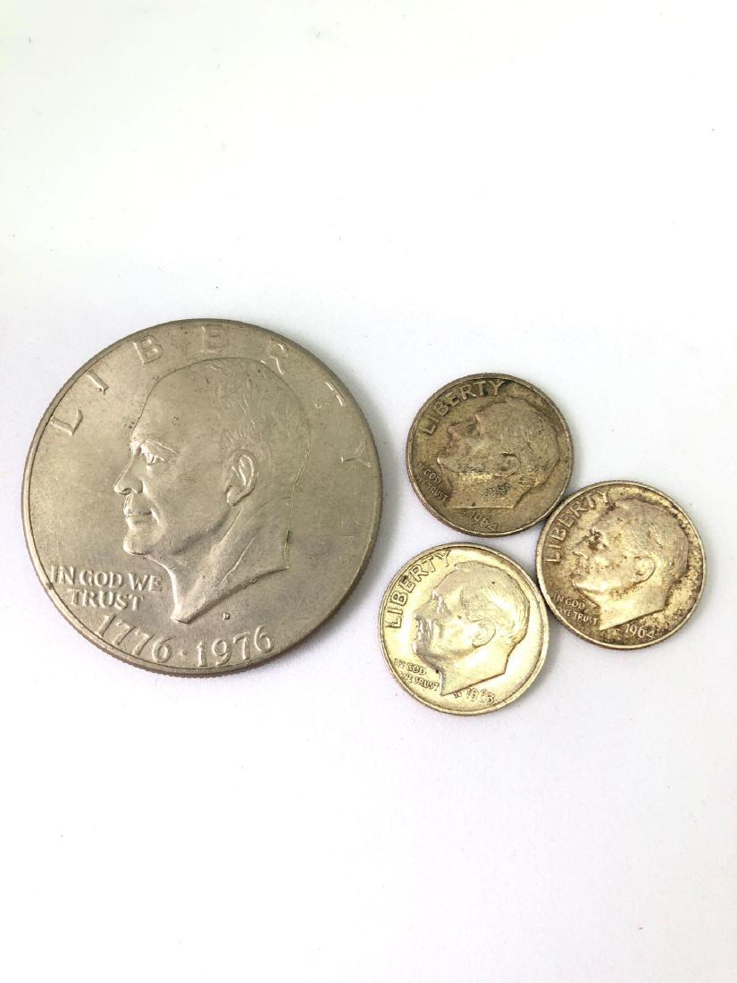 Lot of Four United States Coins 1963 - 1976: Lot of Four United States Coins (1) Liberty Bicentennial Dollar - 1976 (2) Liberty Dimes - 1964 (1) Liberty Dime - 1963 