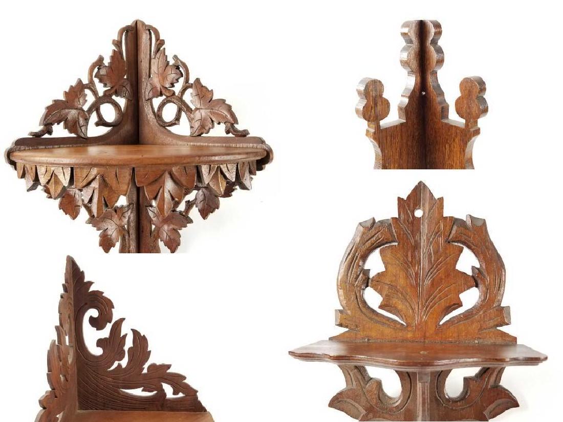 Four Mixed Carved Wood Corner and Wall Shelves (1 of 10)