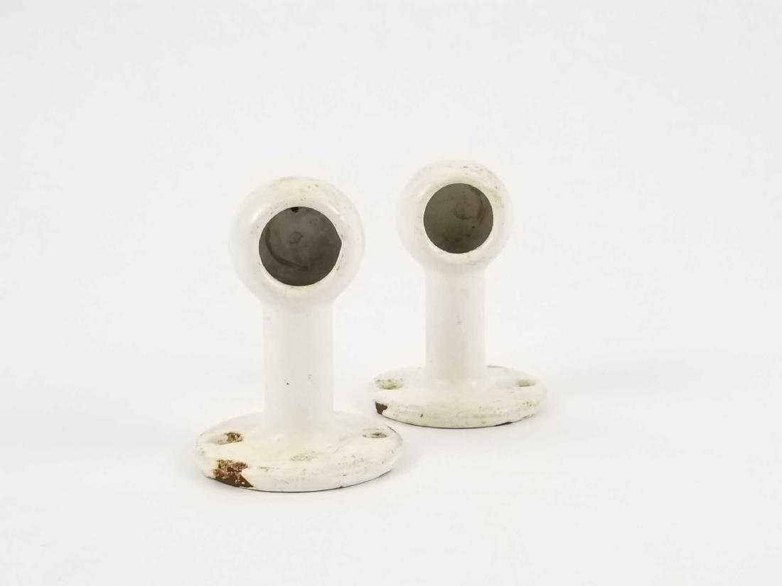 Antique Cast Iron and Porcelain Towel Bar Holders: 2.5" x 3", 1lbs, Cast Iron and Porcelain. Some rust stains.