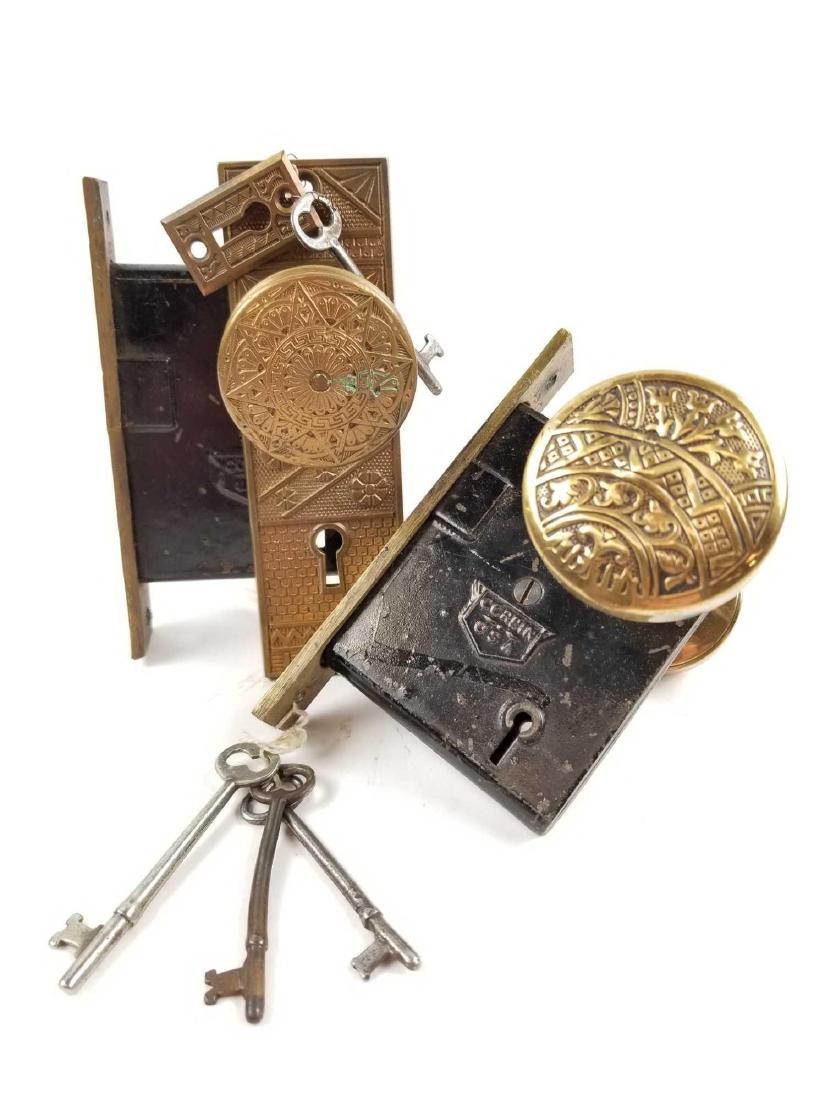 Antique Corbin Aztec-deco Antique Door Handles - Pair (1 of 8)