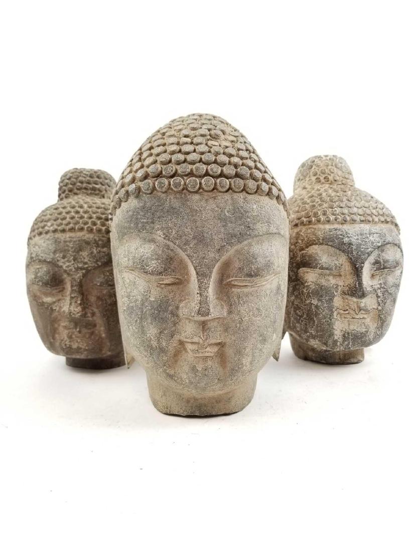 Three Antique Stone Buddha Head statuettes (1 of 7)