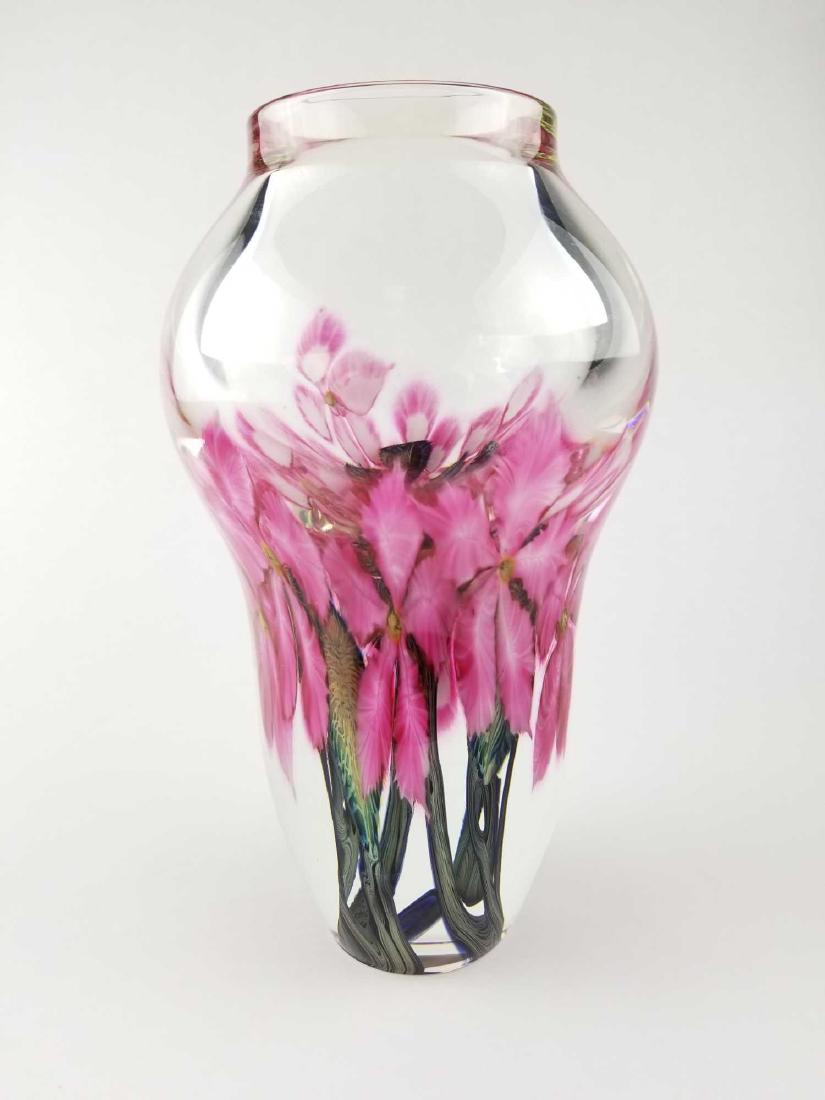 David Lotton Artisan Crafted Glass Vase - Pink Flowers (1 of 4)