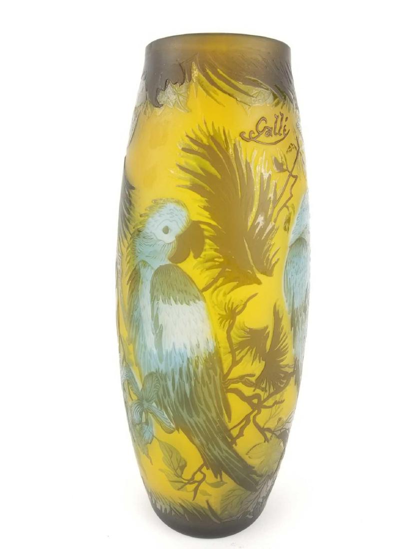 Emile Galle Cameo Vase - Blue Parrots on Frosted Glass (1 of 6)