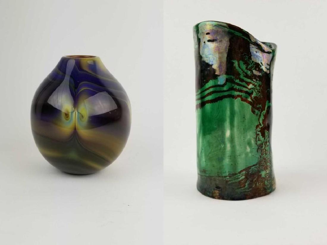 Marbelized Glaze Stoneware Vase and Swirled Glass Bud (1 of 10)