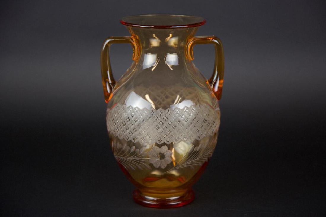 Vintage Etched Brown Glass Jug with Handles (1 of 5)