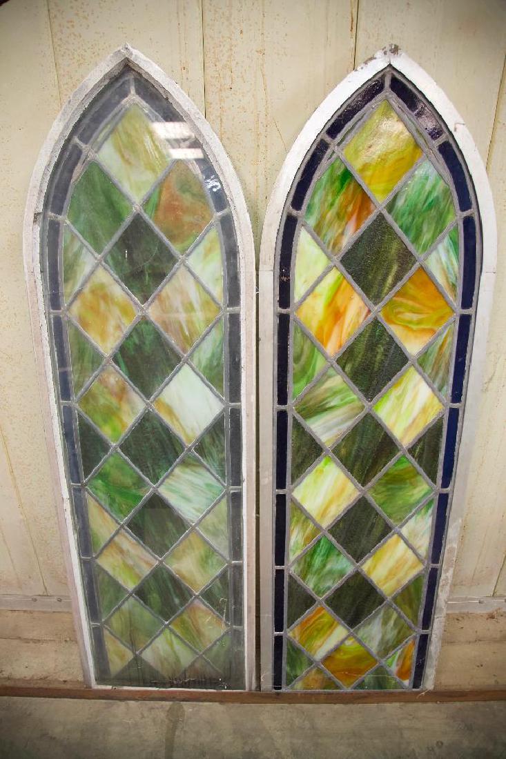 Pair of Steepled Stained Glass Church Windows in Metal (1 of 7)
