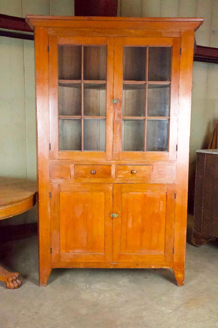 Antique Corner Cabinet with Glass Paned Double Doors (1 of 8)