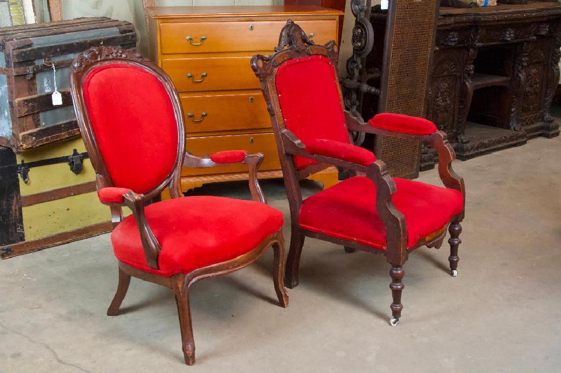 Antique Red Velvet Cushioned Chairs (1 of 8)