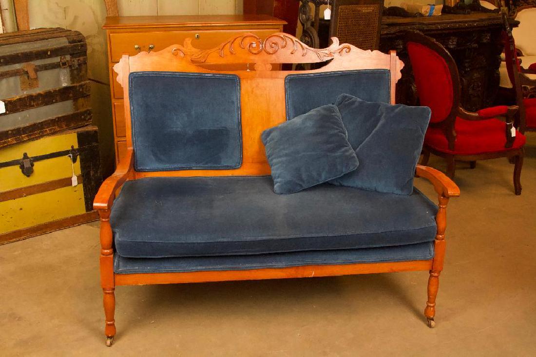 Antique Blue Velvet Couch (1 of 6)