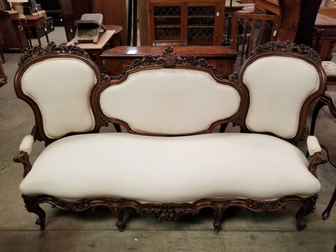 Victorian Three Seat Sofa with Cream Cushion (1 of 9)
