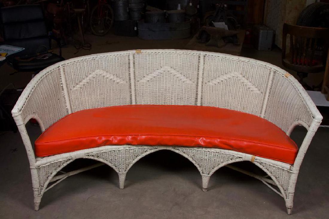 Wicker Couch with Orange Vinyl Cushion (1 of 5)