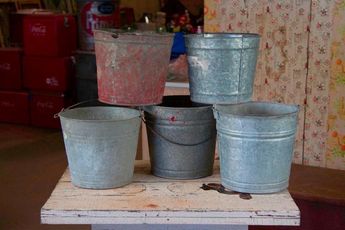 Lot of 5 Small Galvanized Steel Buckets (1 of 7)