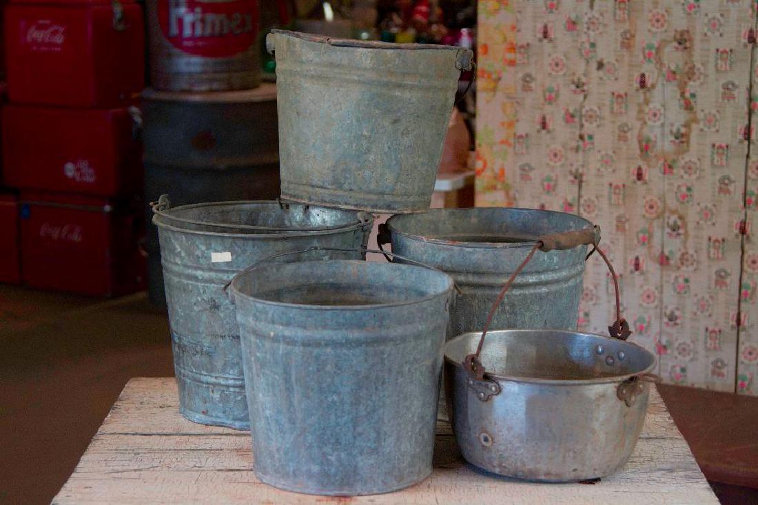 Lot of 9 Small Galvanized Steel BucketsVarious Sizes, (1 of 8)