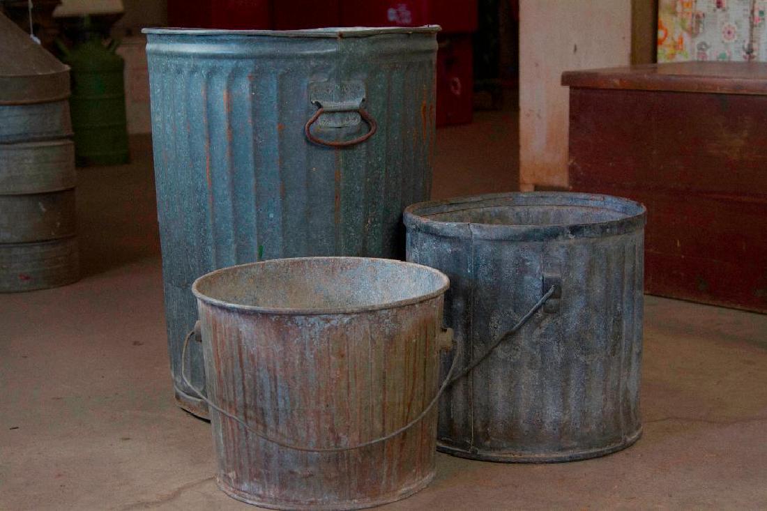 Pair of Large Porcelain Enameled Buckets (1 of 6)