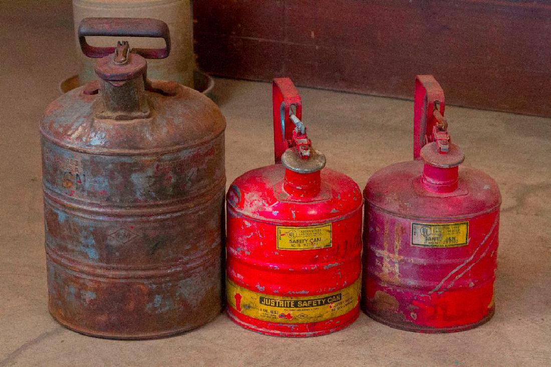 Three Antique Safety Can Style Gas Cans (1 of 6)