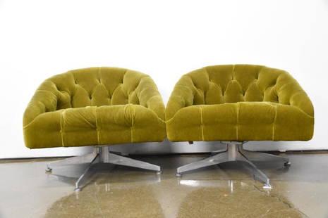 Pair Ward Bennett for Lehigh Leopold Lounge Chairs: Pair Ward Bennett for Lehigh Leopold Lounge Swivel Chairs. Some missing buttons and wear. See all photos