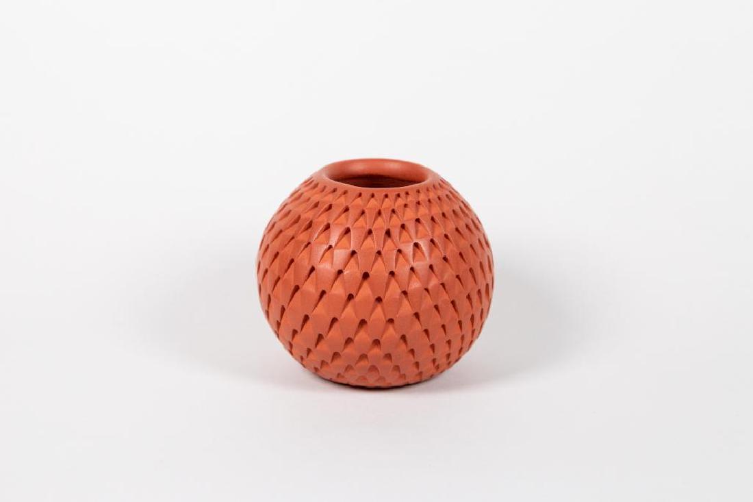 Michael Wisner Vase: Michael Wisner Vase with incised geometric design. Signed and Dated '06 on bottom. Great condition. 4"D x 3 1/2" H