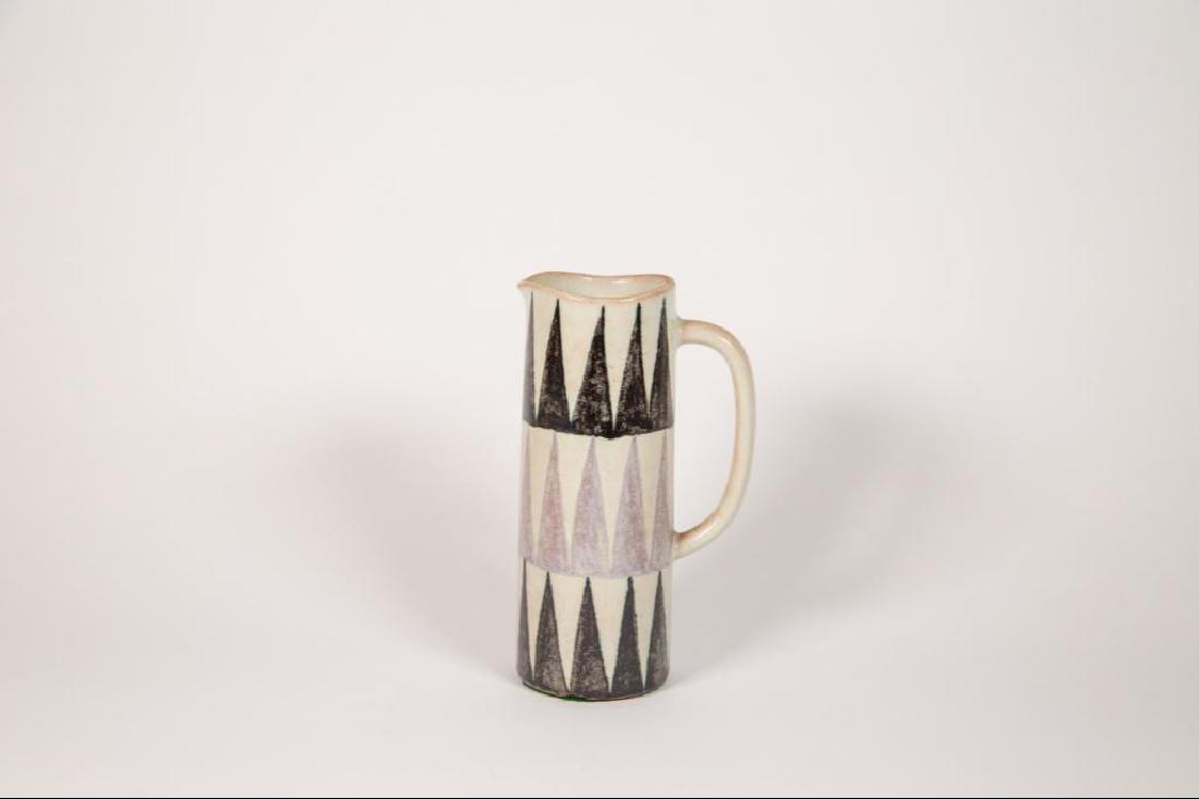 Carl-Harry Stalhane for Rorstrand Mid Century Modern: Carl-Harry Stalhane for Rorstrand MCM pitcher. Hand Painted and glazed pitcher. Signature on bottom. Good condition. 3"D x 6"H