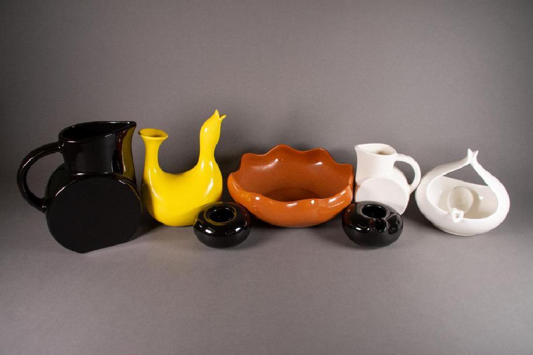 Eva Zeisel (American, 1906-2011) Ceramic Lot: Eva Zeisel (American, 1906-2011) ceramic lot. Five (5) pieces from Eva Zeisel. Stamped initials and year. Condition report: Chip and fracture in white pitcher.