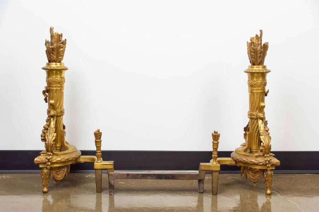 Pair of Louis XVI Style Bronze Andirons: Pair of Louis XVI Style Bronze Andirons. 11" Width; 25"Depth; 25"Height