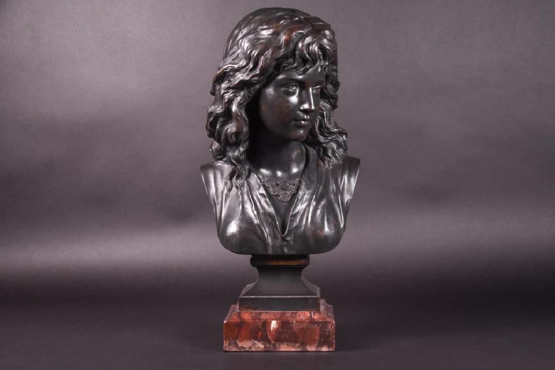 Eugene-Antoine Aizelin (French, 1821äóñ1902) Bust: Eugene-Antoine Aizelin (French, 1821äóñ1902) Bust bronze sculpture on marble base. Stamped "F. Barbedienne Founder". Signed. 7"Width; 14"Height