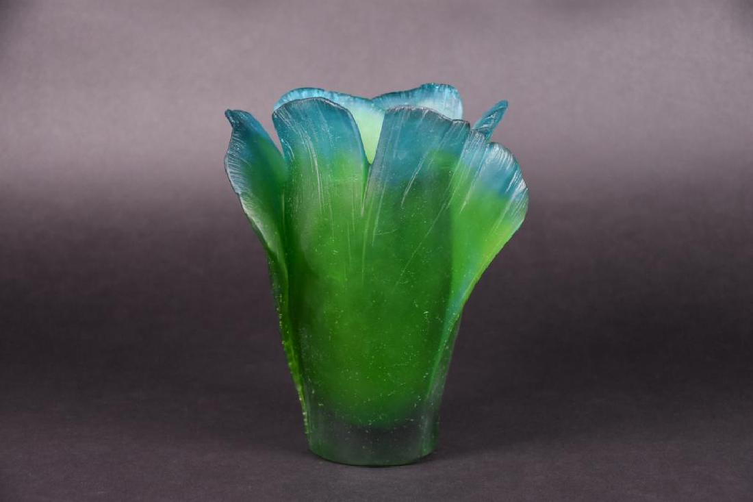 Daum Crystal Ginkgo Leaf Vase: Daum Crystal Ginkgo Leaf Vase. Signed. 5"Diameter; 6 1/2"Height