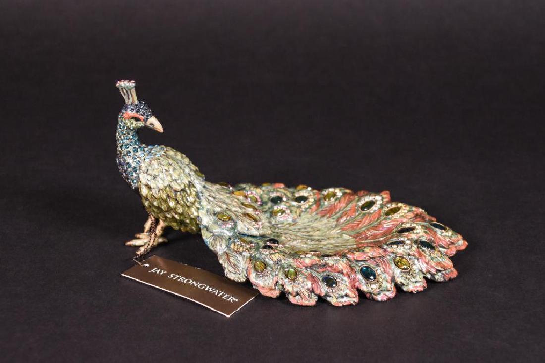 Jay Strongwater Enamel Swarovski Crystal Peacock: Jay Strongwater Enamel Swarovski Crystal Peacock with original box and tags. 7"1/2 Length.