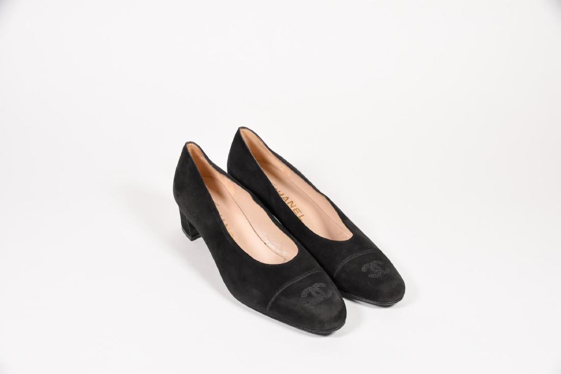 Chanel Black Suede Round-Toe Pumps (1 of 5)