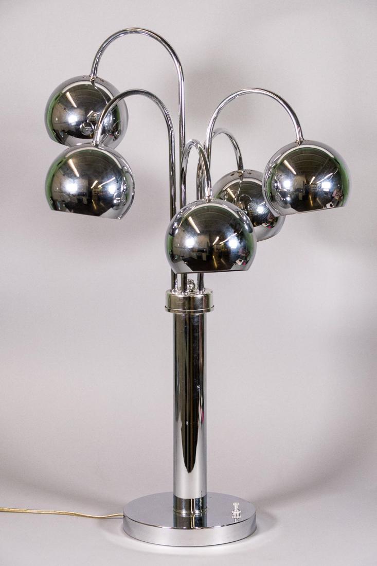 Vintage Five-Light Chrome Eyeball Table Lamp: Chrome "eyeball" table lamp in the style of Sonneman. OF THE PERIOD: Mid-Century Modern. PLACE OF ORIGIN: United States. DATE OF MANUFACTURE: circa 1970s. PERIOD: Late 20th Century.