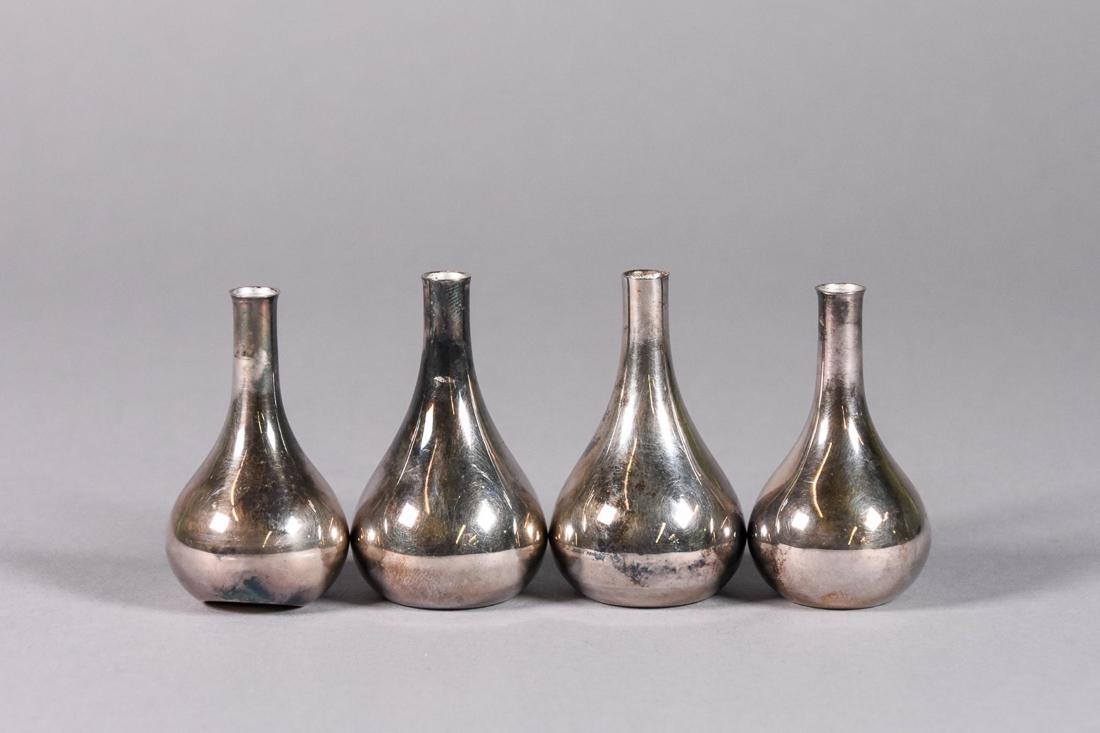 Jens Quistgaard for Dansk Candle Holders: Two (2) Jens Quistgaard for Dansk silver weighted teardrop candle holders with the original boxes. CREATOR: Dansk (Manufacturer). Jens Quistgaard (Designer). PLACE OF ORIGIN: Denmark. PERIOD: Mid 195