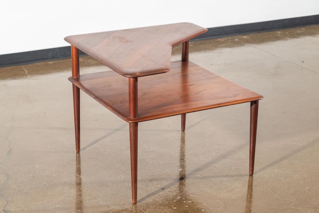Minerva' Side Table by Peter Hvidt & Orla: Rectangular side table on thin conical legs with two tiers. Peter Hvidt & Orla Molgaard-Nielsen designed the ‰ÛÏMinerva‰Û table for France & Son in 1957. CREATOR: Peter Hvidt and Orla Molgaard-
