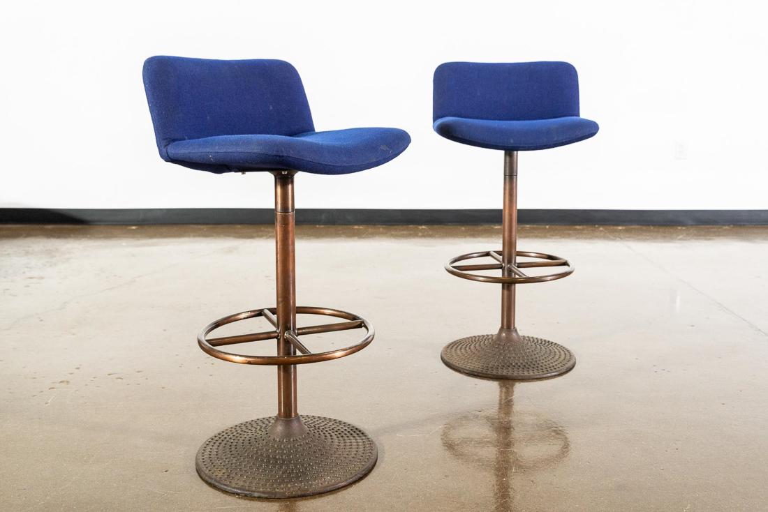 Pair of Ilmari Tapiovaara Caribe Swivel Stools: Pair of Ilmari Tapiovaara Caribe Swivel Stools. CREATOR: Ilmari Tapiovaara (Designer). OF THE PERIOD: Mid-Century Modern. PLACE OF ORIGIN: Finland. DATE OF MANUFACTURE: 1960s. PERIOD