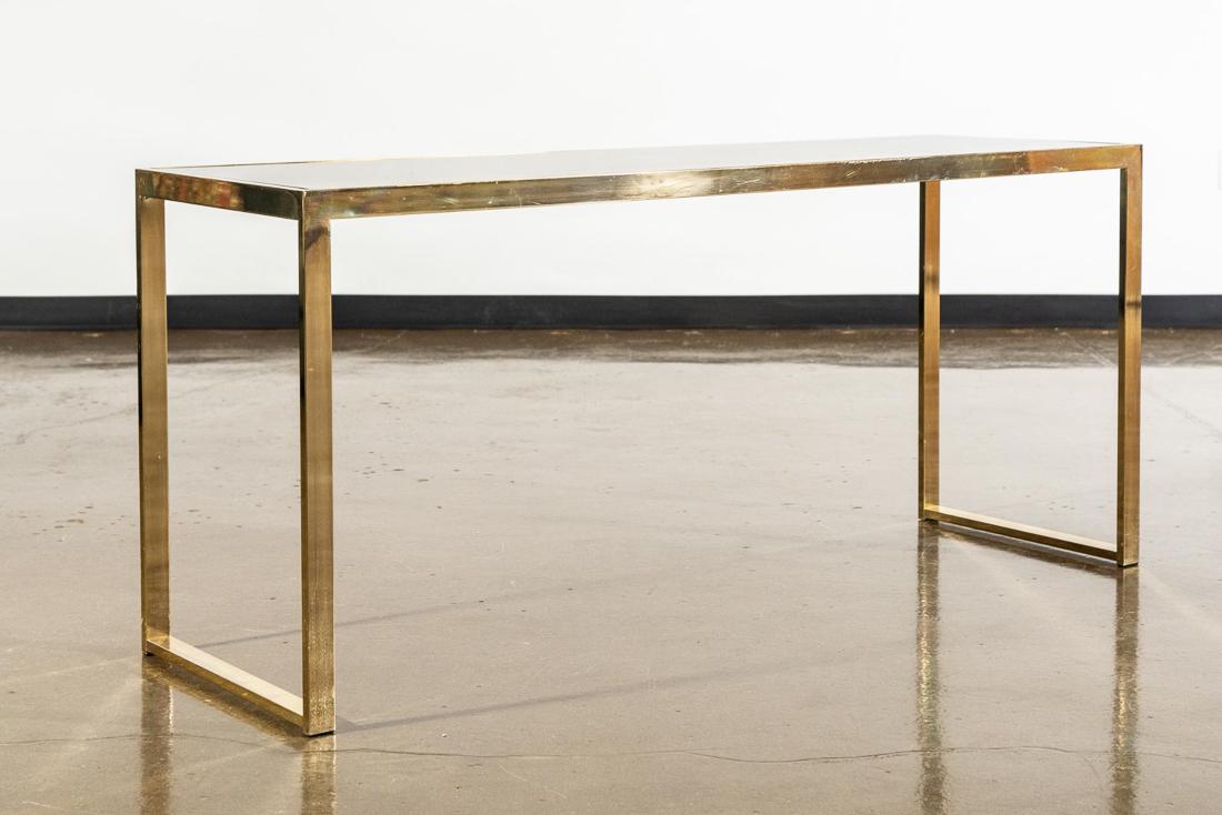 Milo Baughman for DIA Brass Tone Console: Milo Baughman for DIA Brass Tone Console. CREATOR: Milo Baughman (Designer), Design Institute America (Manufacturer). OF THE PERIOD: Mid-Century Modern. PLACE OF ORIGIN: United States. DATE OF MANUFAC