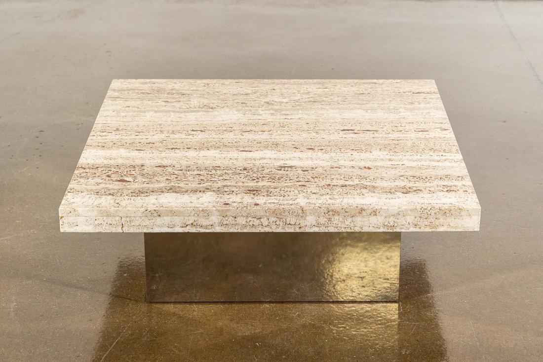 Attr. Milo Baughman Stone and Chrome Table: Attr. Milo Baughman stone coffee table top with chrome base. PLACE OF ORIGIN: Unknown. DATE OF MANUFACTURE: Late 1900s. PERIOD: Late 20th Century. MATERIALS: Chrome and stone.