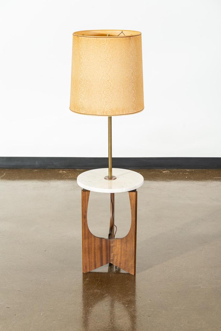 Attr. Adrian Pearsall Walnut Base Marble-Top Table Lamp: Very nice brass marble and walnut combination end side table floor lamp attr. Adrian Pearsall. OF THE PERIOD: Mid-Century Modern. PLACE OF ORIGIN: United States. DATE OF MANUFACTURE: circa 1970s. PER