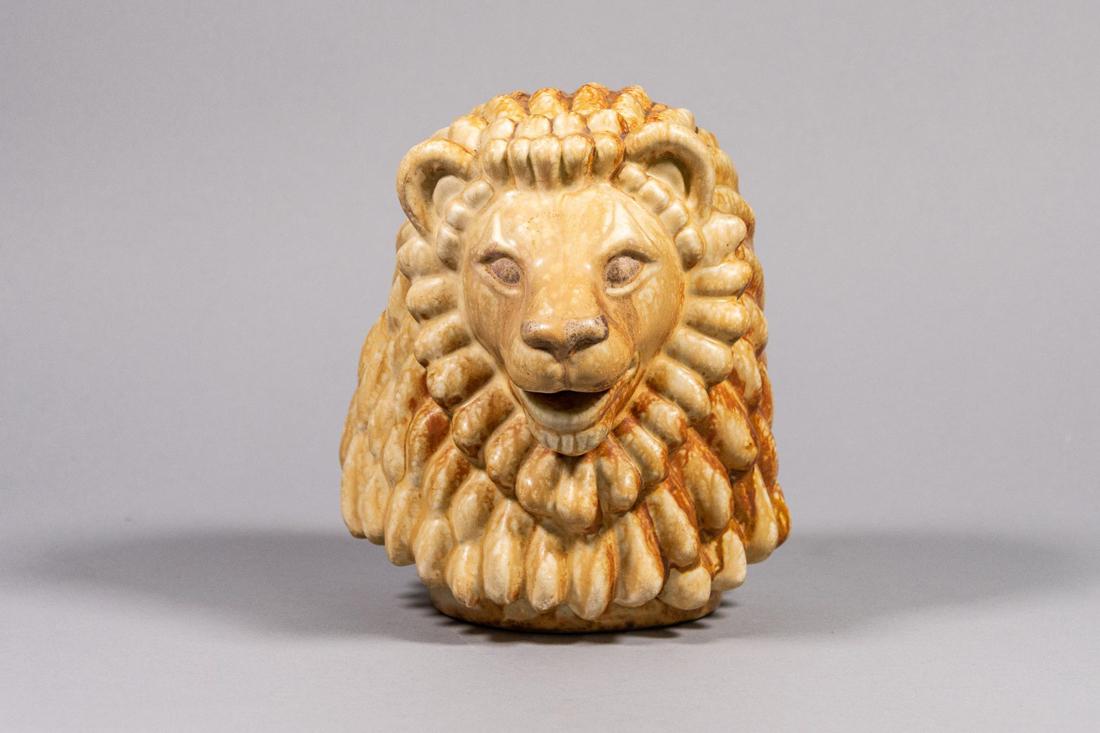 Gunnar Nyland Sculpture For Rostrand: Beautifully glazed stoneware figure of a lions head designed by Gunnar Nylund for RÌ¦rstrand. CREATOR: Gunnar Nylund (Designer), RÌ¦rstrand (Maker). OF THE PERIOD: Scandinavian Modern. PLACE OF OR