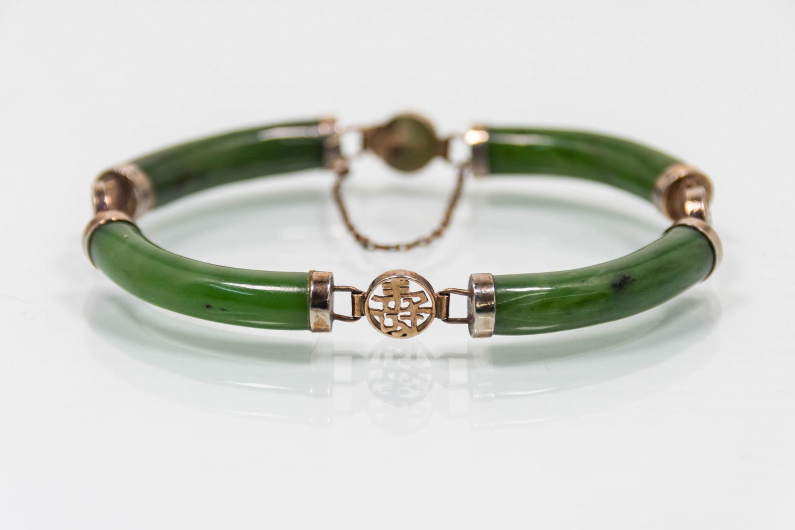 14K Gold Plated Dark Green Jade Chinese Bracelet (1 of 6)