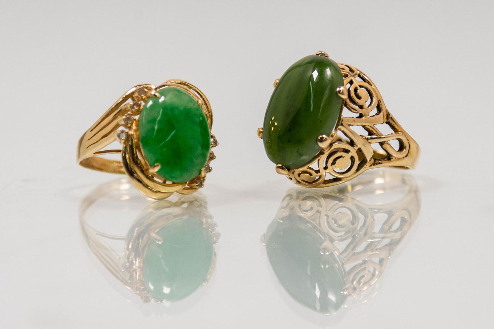 Two (2) 14K Gold Jade Rings (1 of 7)