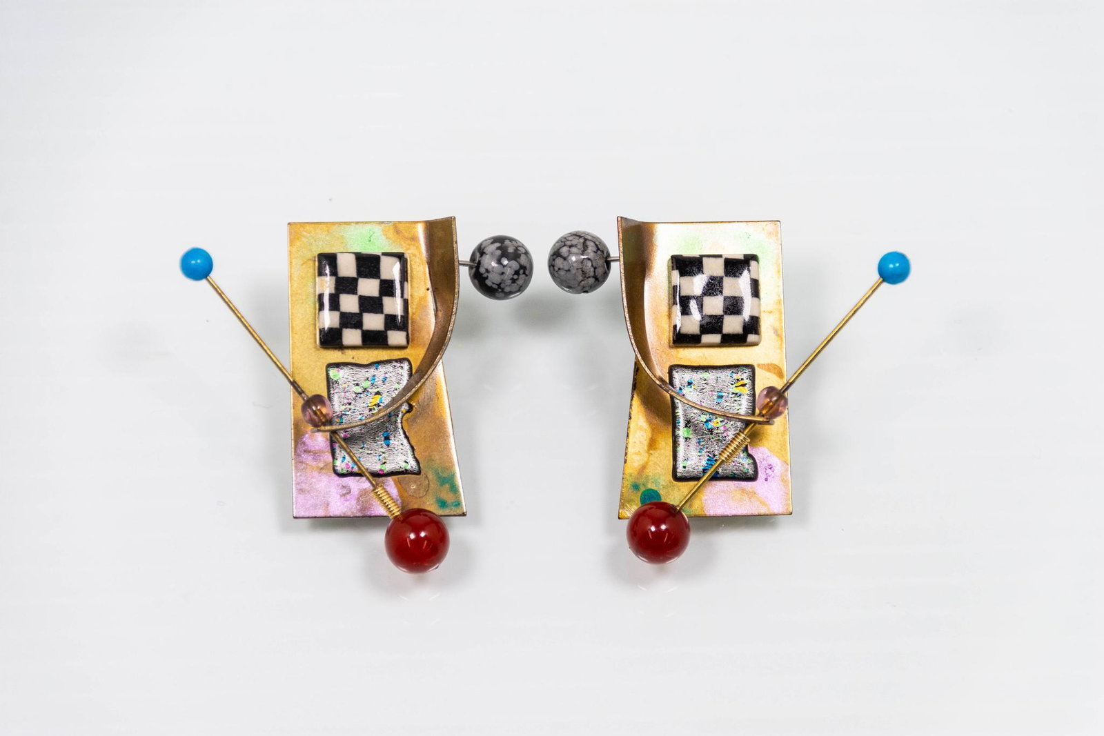 J10 Memphis Style Art Earrings, Signed: Memphis style earrings, signed on the back, Â© J10 MEASUREMENTS: 2" x .75" WEIGHT: 8g.