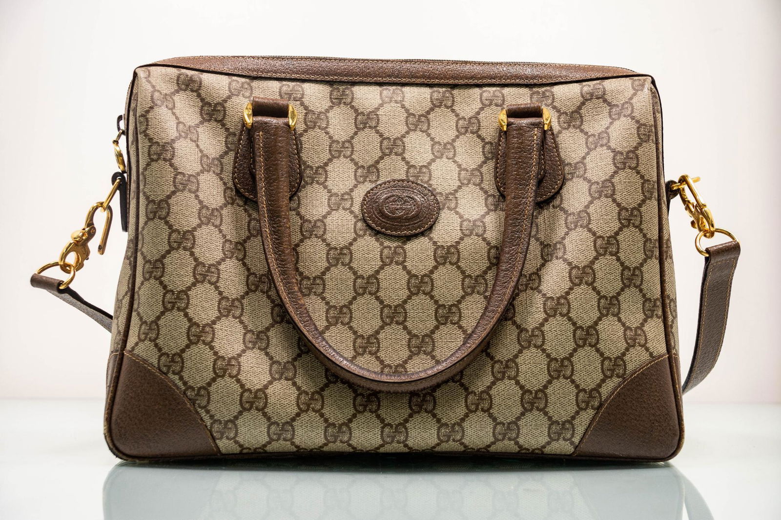 Vintage Brown Coated Canvas and Leather Gucci Boston (1 of 7)